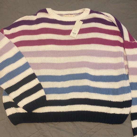 NWT Harper striped sweater small S Francesca’s Blue Purple white new - Picture 2 of 5